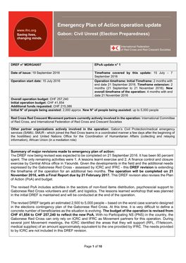 Emergency Plan of Action Operation Update Gabon: Civil Unrest (Election Preparedness)