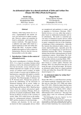An Alchemical Cipher in a Shared Notebook of John and Arthur Dee (Sloane MS 1902) [Work in Progress]