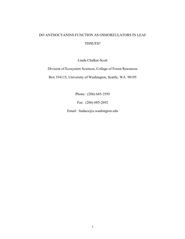 Do Anthocyanins Function As Osmoreulators in Leaf