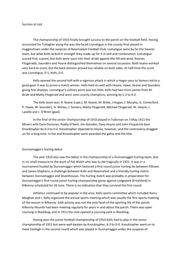 Success at Last the Championship of 1910 Finally Brought Success to the Parish on the Football Field. Having Accounted for Tullo