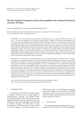 Floristic and Phytosociological Analysis of Thermophilous Oak Woodland in Pomarolo (Trentino, NE Italy)