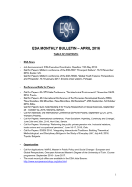 Esa Monthly Bulletin – April 2016