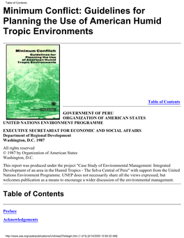 Table of Contents Minimum Conflict: Guidelines for Planning the Use of American Humid Tropic Environments