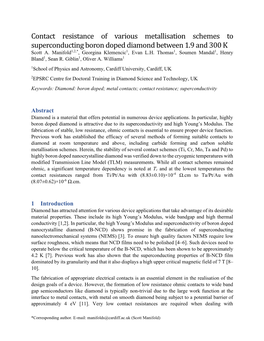 Contact Resistance of Various Metallisation Schemes to Superconducting Boron Doped Diamond Between 1.9 and 300 K Scott A