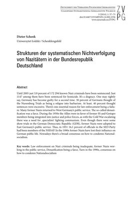 Strukturen Der Systematischen Nichtverfolgung Von Nazitätern in Der Bundesrepublik Deutschland