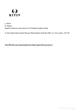 L. Winer E. Aguilar Spanish Influence in the Lexicon of Trinidadian English Creole In