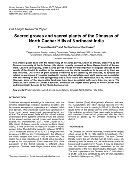 Sacred Groves and Sacred Plants of the Dimasas of North Cachar Hills of Northeast India