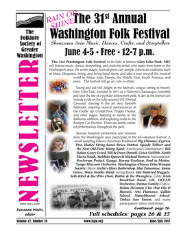 The 31St Annual Washington Folk Festival Continued from Front Page Storytellers: Diane Macklin, Bill Mayhew, Sumner & Linda Mcclain, Vera Oye Yaa-Anna, Ann Sheldon