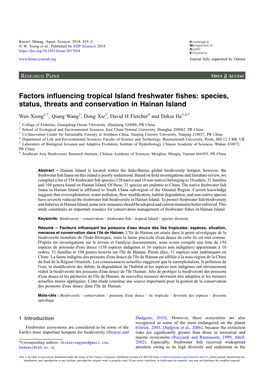Species, Status, Threats and Conservation in Hainan Island