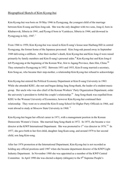 Kim Kyong Hui Biography and Notes