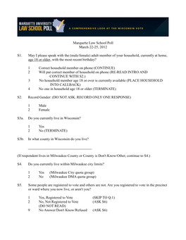 Marquette Law School Poll, March Instrument