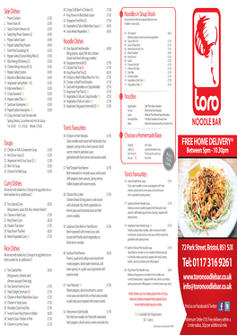 Toro Take Away Menu