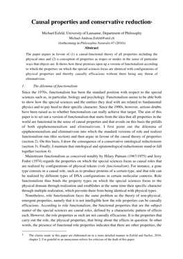 Causal Properties and Conservative Reduction1