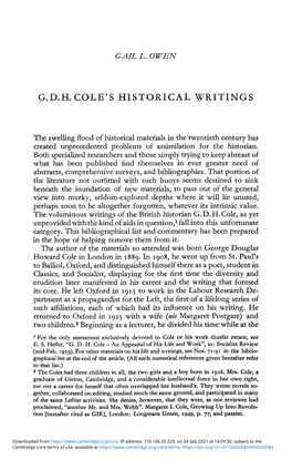 G. D. H. COLE's HISTORICAL WRITINGS L8l People How to Be Socially Good