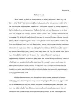 Yiming Ha Reflective Essay I Chose to Write My Thesis on the Negotiations