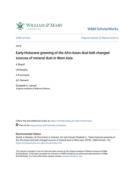 Early-Holocene Greening of the Afro-Asian Dust Belt Changed Sources of Mineral Dust in West Asia