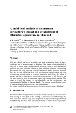 A Multi-Level Analysis of Mainstream Agriculture's Impact and Development of Alternative Agriculture in Thailand