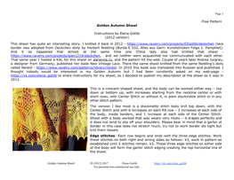 Free Pattern Golden Autumn Shawl Instructions by Elena Gotlib