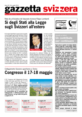 Sì Degli Stati Alla Legge Sugli Svizzeri All'estero Congresso Il 17-18 Maggio