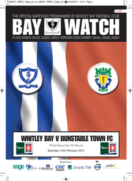 WHITLEY BAY V DUNSTABLE TOWN FC FA Carlsberg Vase 5Th Round Saturday 12Th February 2011