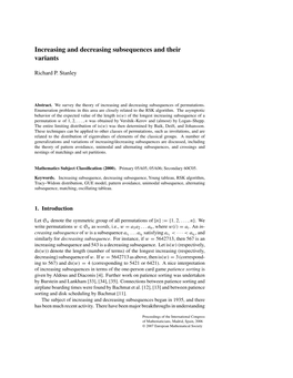 Increasing and Decreasing Subsequences and Their Variants