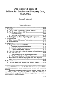 One Hundred Years of Solicitude: Intellectual Property Law, 1900-2000