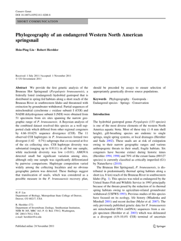 Phylogeography of an Endangered Western North American Springsnail