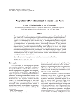 Adaptability of Crop Insurance Schemes in Tamil Nadu