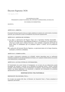 Decreto Supremo 3636 2 De Agosto, 2018