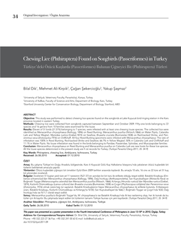 Chewing Lice (Phthiraptera) Found on Songbirds (Passeriformes) in Turkey Türkiye’Deki Ötücü Kuşlarda (Passeriformes) Bulunan Çiğneyici Bit (Phthiraptera) Türleri