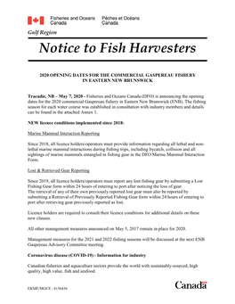 Notice to Fish Harvesters