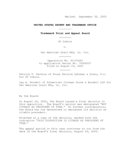 Mailed: September 30, 2005 UNITED STATES PATENT AND