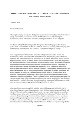 An Open Letter to the Vice Chancellors of Australian Universities