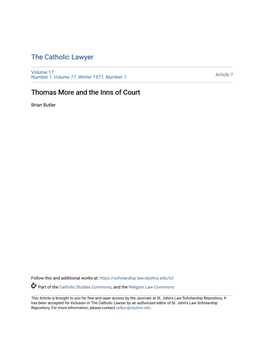 Thomas More and the Inns of Court