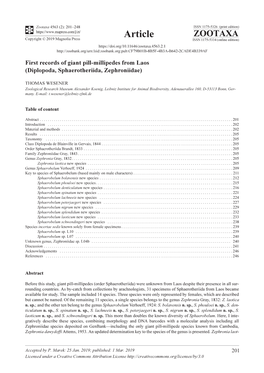 First Records of Giant Pill-Millipedes from Laos (Diplopoda, Sphaerotheriida, Zephroniidae)