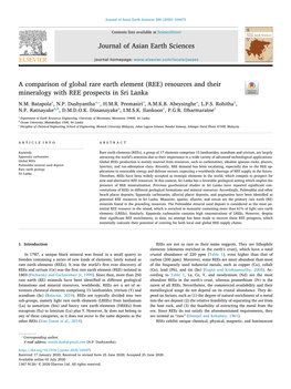 A Comparison of Global Rare Earth Element (REE) Resources and Their T Mineralogy with REE Prospects in Sri Lanka ⁎ N.M