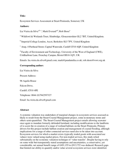 Ecosystem Services Assessment at Steart Peninsula, Somerset, UK