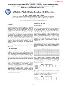 A Modified Nihilist Cipher Based on XOR Operation