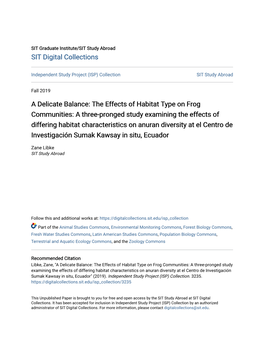 The Effects of Habitat Type on Frog Communities