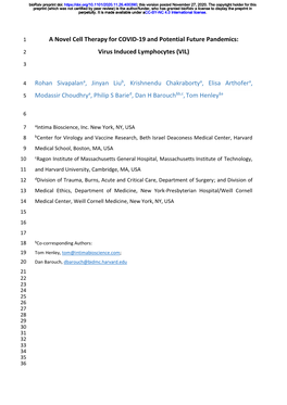 A Novel Cell Therapy for COVID-19 and Potential Future Pandemics