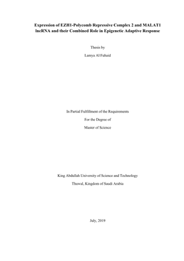 Expression of EZH1-Polycomb Repressive Complex 2 and MALAT1 Lncrna and Their Combined Role in Epigenetic Adaptive Response