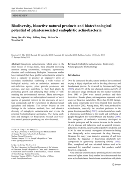 Biodiversity, Bioactive Natural Products and Biotechnological Potential of Plant-Associated Endophytic Actinobacteria