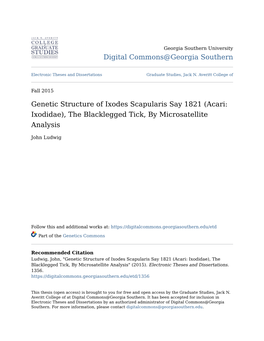 Genetic Structure of Ixodes Scapularis Say 1821 (Acari: Ixodidae), the Blacklegged Tick, by Microsatellite Analysis