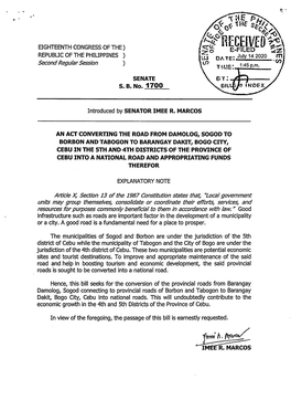 Eighteenth Congress of The) Republic of the Philippines