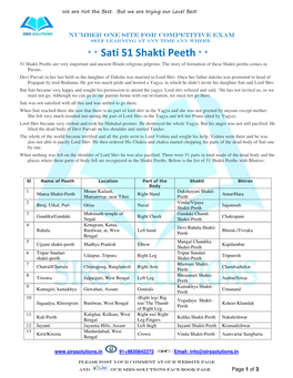 Sati 51 Shakti Peeth * * 51 Shakti Peeths Are Very Important and Ancient Hindu Religious Pilgrims
