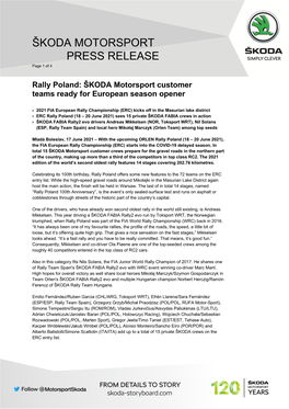 ŠKODA MOTORSPORT PRESS RELEASE Page 1 of 4