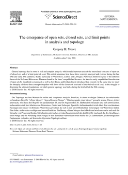 The Emergence of Open Sets, Closed Sets, and Limit Points in Analysis and Topology