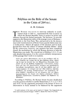 Polybius on the Role of the Senate in the Crisis of 264 B.C