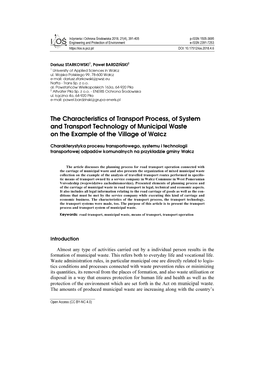 The Characteristics of Transport Process, of System and Transport Technology of Municipal Waste on the Example of the Village of Wa Łcz