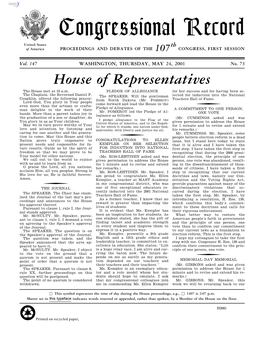 Congressional Record United States Th of America PROCEEDINGS and DEBATES of the 107 CONGRESS, FIRST SESSION